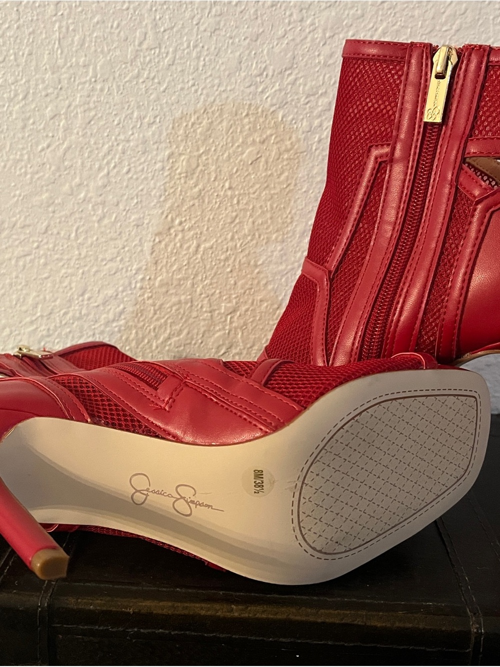 Jessica Simpson Red Open-Toe Ankle Heeled Booties - Picture 7 of 8